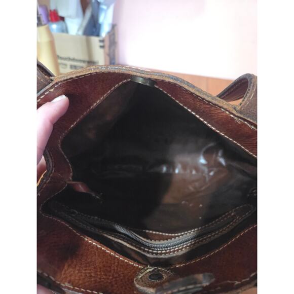 Vintage Italian Leather Boho Hobo Genuine Leather Bag Pelletteria Toro Firenze - Picture 9 of 10